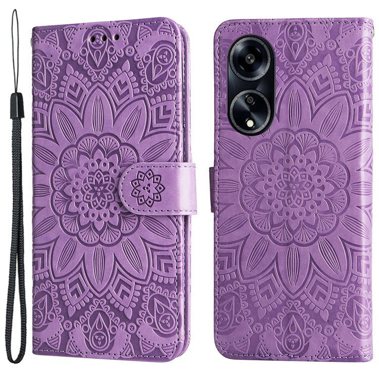 Protective Cover for Oppo A1 5G / A98 5G / F23 5G PU Leather Wallet Sunflower Imprinted Phone Flip Stand Case - Purple