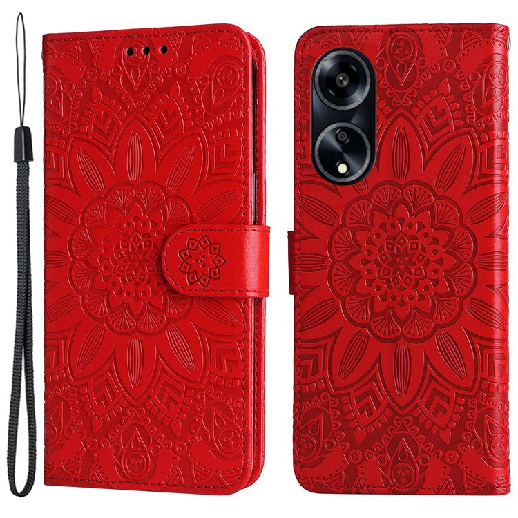 Protective Cover for Oppo A1 5G / A98 5G / F23 5G PU Leather Wallet Sunflower Imprinted Phone Flip Stand Case - Red