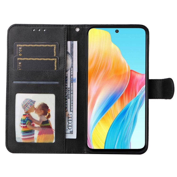 Leather Case for Oppo A1 5G / A98 5G / F23 5G Shockproof Calf Texture Wallet Stand Cell Phone Cover with Strap - Black