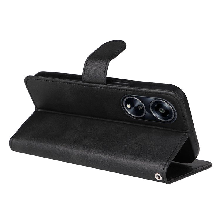Leather Case for Oppo A1 5G / A98 5G / F23 5G Shockproof Calf Texture Wallet Stand Cell Phone Cover with Strap - Black