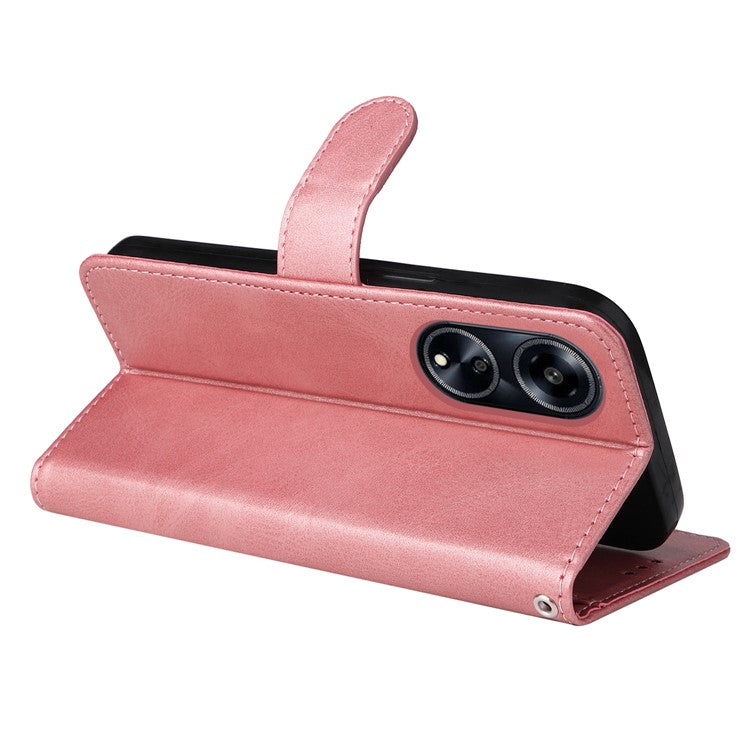 Leather Case for Oppo A1 5G / A98 5G / F23 5G Shockproof Calf Texture Wallet Stand Cell Phone Cover with Strap - Pink