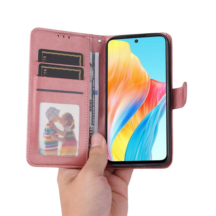 Leather Case for Oppo A1 5G / A98 5G / F23 5G Shockproof Calf Texture Wallet Stand Cell Phone Cover with Strap - Pink