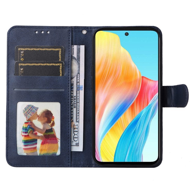 Leather Case for Oppo A1 5G / A98 5G / F23 5G Shockproof Calf Texture Wallet Stand Cell Phone Cover with Strap - Blue
