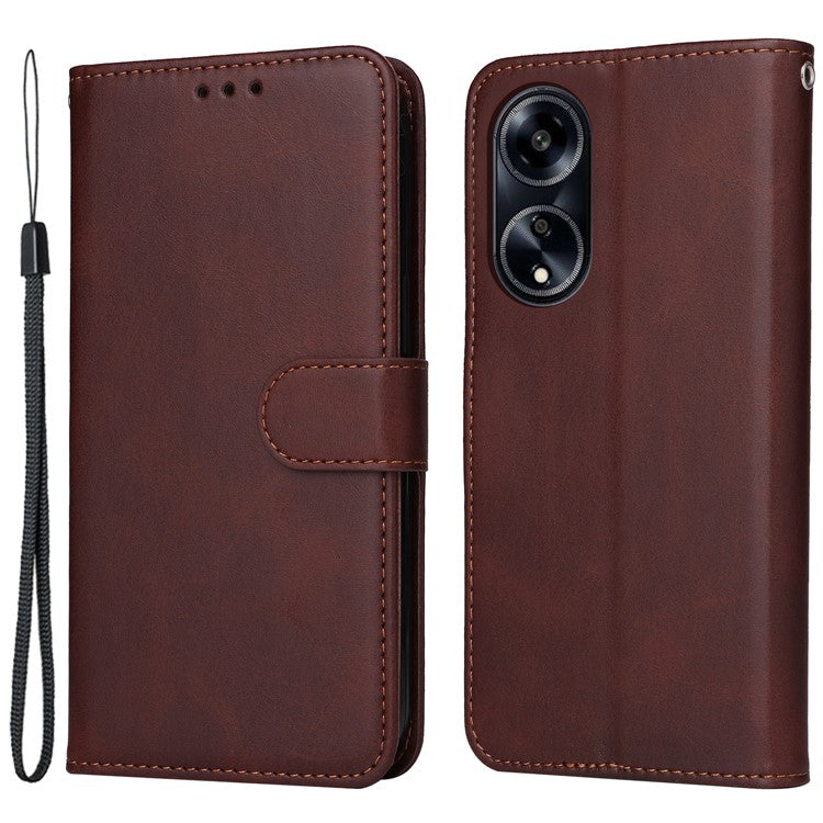 Leather Case for Oppo A1 5G / A98 5G / F23 5G Shockproof Calf Texture Wallet Stand Cell Phone Cover with Strap - Brown