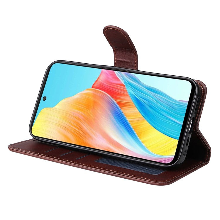 Leather Case for Oppo A1 5G / A98 5G / F23 5G Shockproof Calf Texture Wallet Stand Cell Phone Cover with Strap - Brown