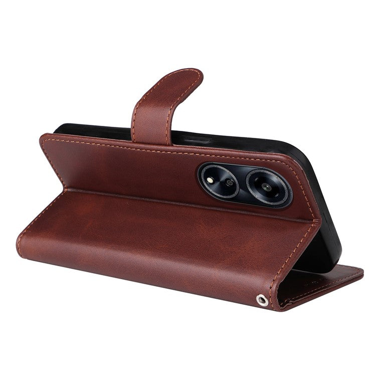 Leather Case for Oppo A1 5G / A98 5G / F23 5G Shockproof Calf Texture Wallet Stand Cell Phone Cover with Strap - Brown