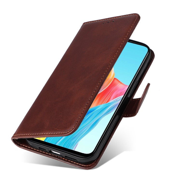 Leather Case for Oppo A1 5G / A98 5G / F23 5G Shockproof Calf Texture Wallet Stand Cell Phone Cover with Strap - Brown