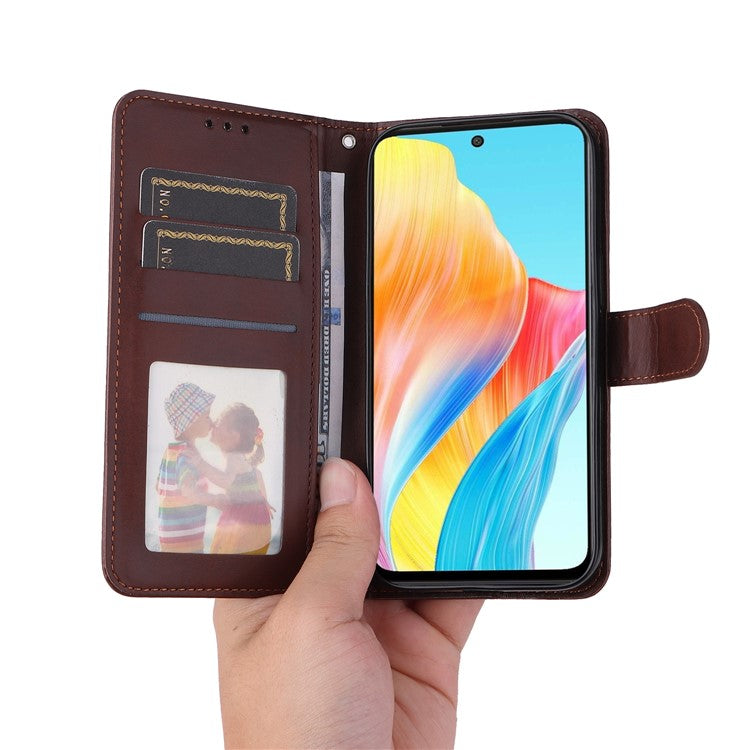 Leather Case for Oppo A1 5G / A98 5G / F23 5G Shockproof Calf Texture Wallet Stand Cell Phone Cover with Strap - Brown