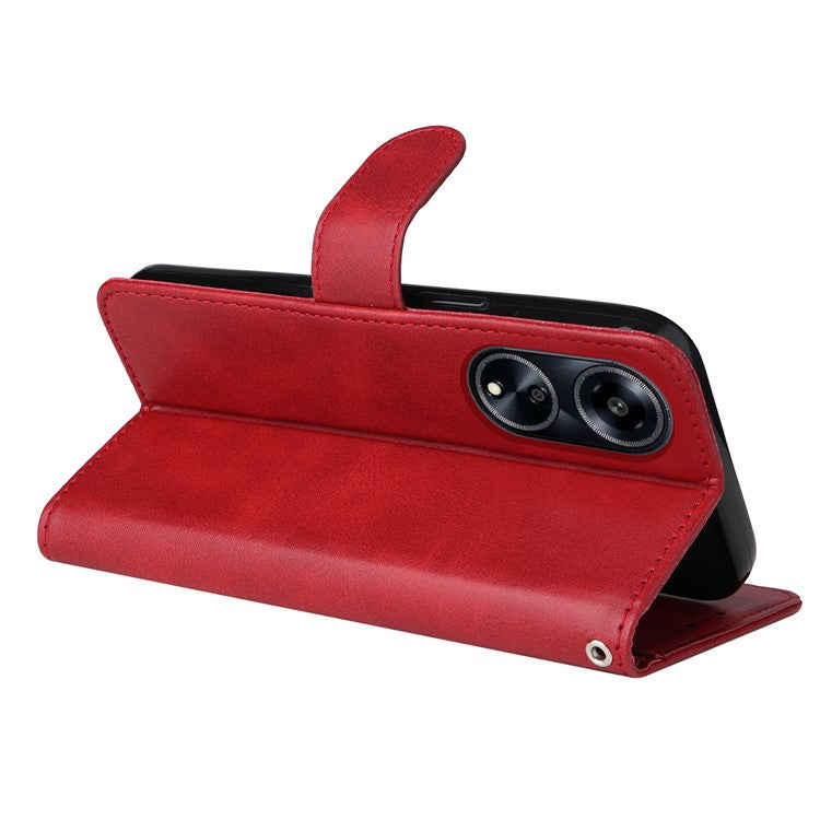 Leather Case for Oppo A1 5G / A98 5G / F23 5G Shockproof Calf Texture Wallet Stand Cell Phone Cover with Strap - Red
