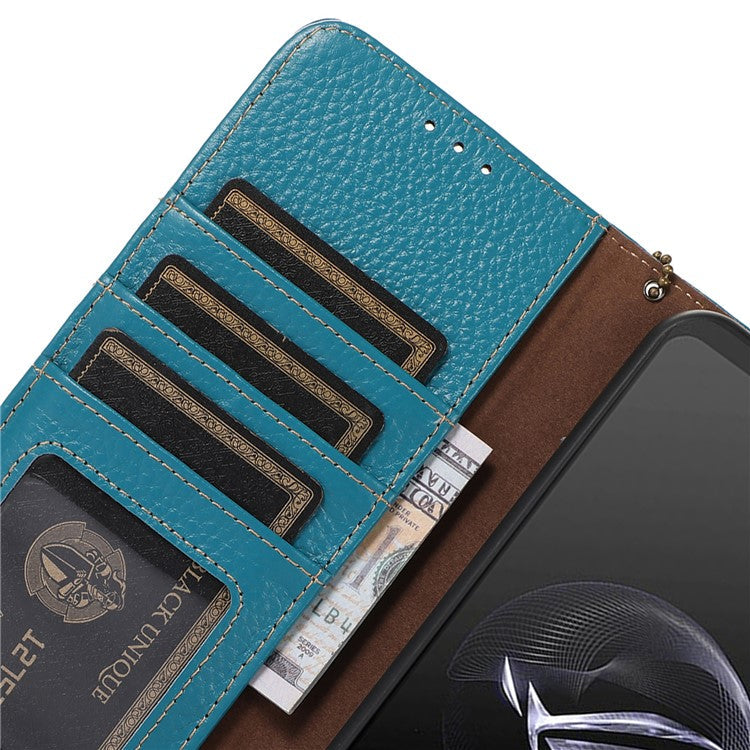 For Asus ROG Phone 7 5G / 7 Ultimate 5G Phone Case RFID Blocking Genuine Cow Leather Wallet Stand Cover - Blue