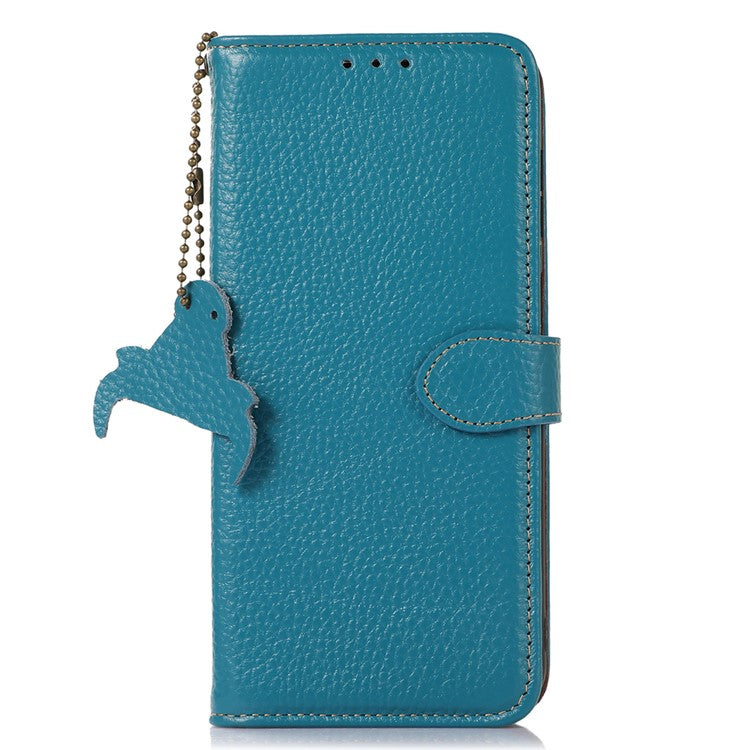 For Asus ROG Phone 7 5G / 7 Ultimate 5G Phone Case RFID Blocking Genuine Cow Leather Wallet Stand Cover - Blue