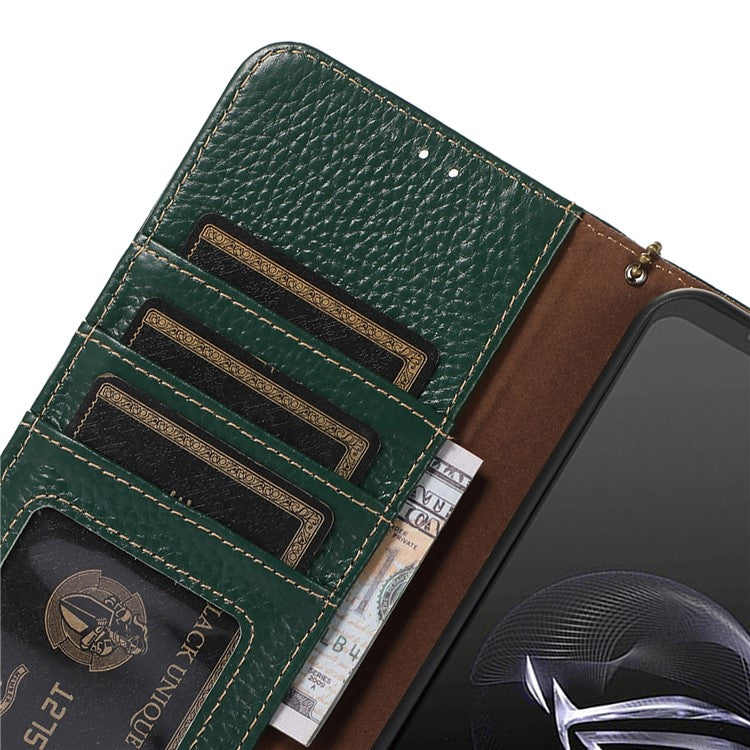 For Asus ROG Phone 7 5G / 7 Ultimate 5G Phone Case RFID Blocking Genuine Cow Leather Wallet Stand Cover - Green