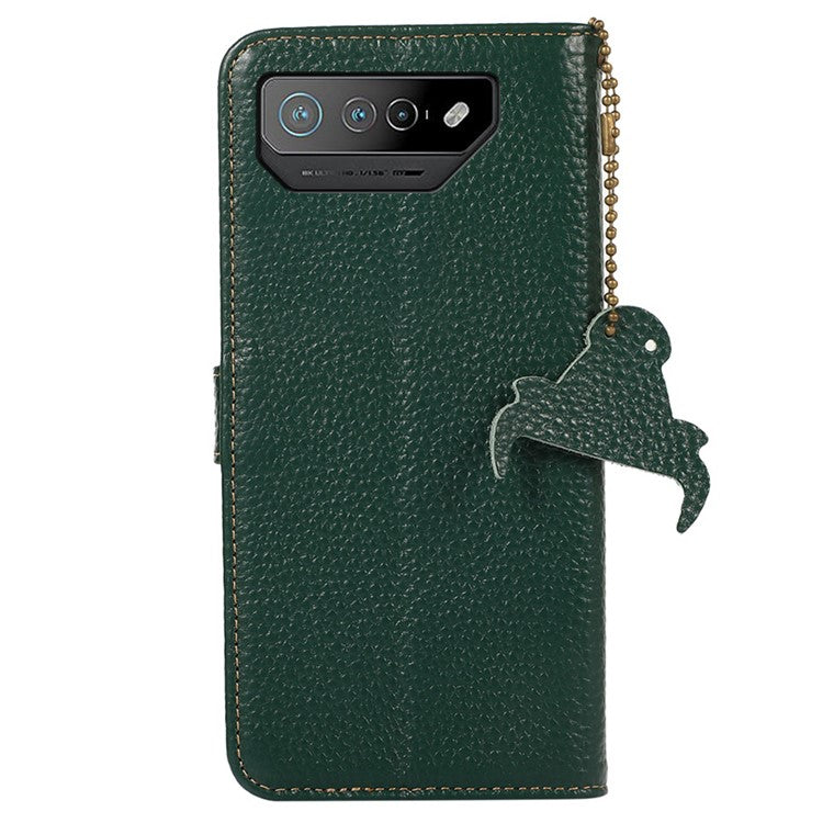 For Asus ROG Phone 7 5G / 7 Ultimate 5G Phone Case RFID Blocking Genuine Cow Leather Wallet Stand Cover - Green