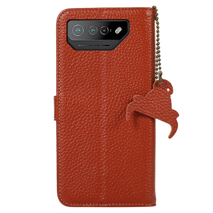 For Asus ROG Phone 7 5G / 7 Ultimate 5G Phone Case RFID Blocking Genuine Cow Leather Wallet Stand Cover - Brown