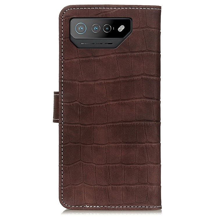 For Asus ROG Phone 7 5G Stand Wallet Phone Case Crocodile Texture PU Leather Cover - Brown