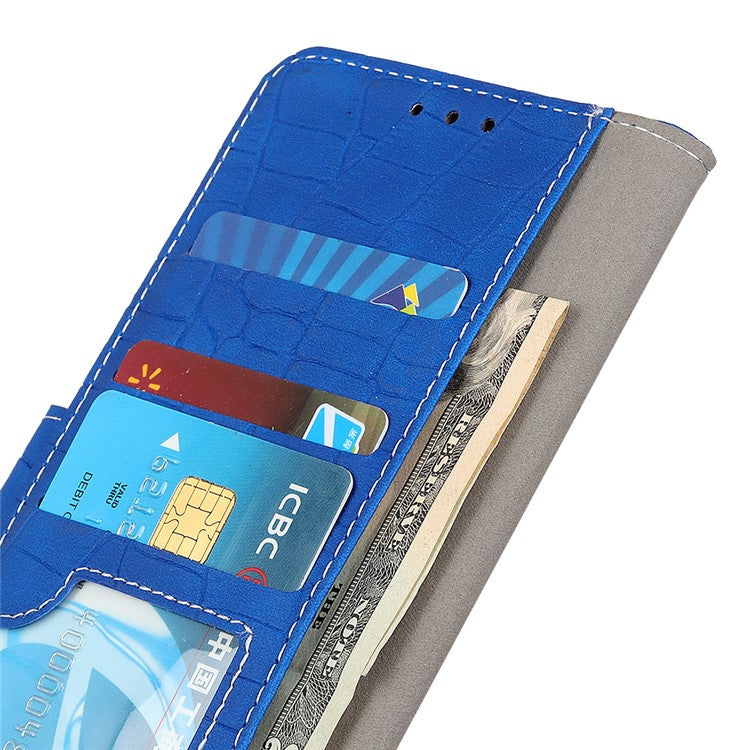 For Asus ROG Phone 7 5G Stand Wallet Phone Case Crocodile Texture PU Leather Cover - Blue