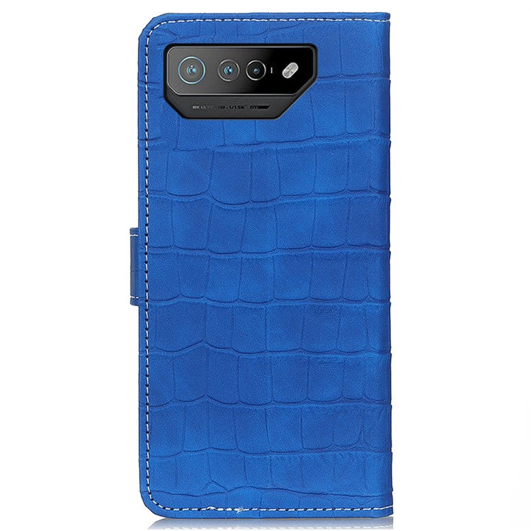 For Asus ROG Phone 7 5G Stand Wallet Phone Case Crocodile Texture PU Leather Cover - Blue