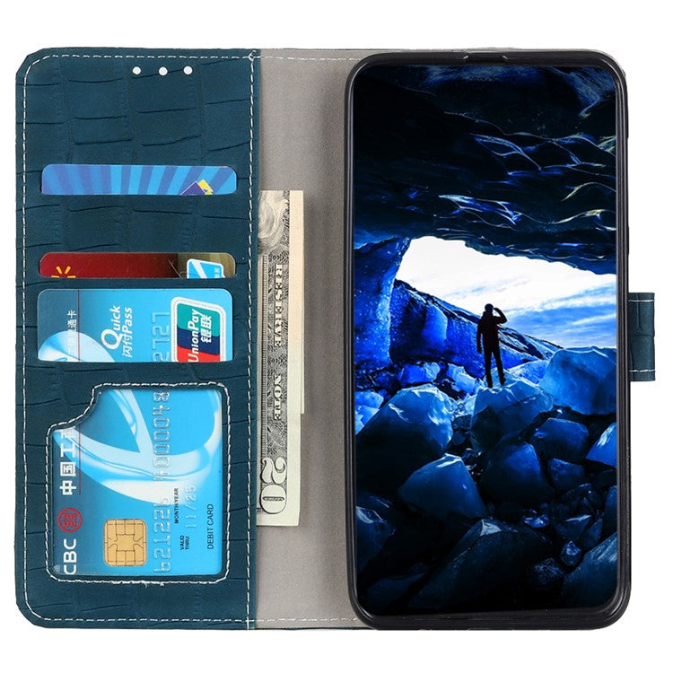 For Asus ROG Phone 7 5G Stand Wallet Phone Case Crocodile Texture PU Leather Cover - Blackish Green