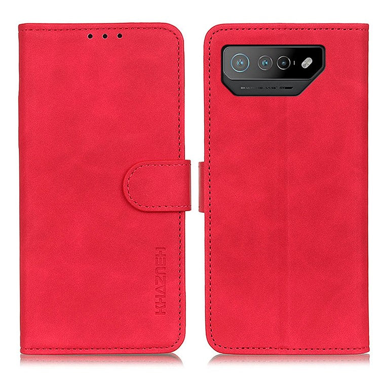 KHAZNEH For Asus ROG Phone 7 5G Retro Leather Phone Cover Stand Wallet Cell Phone Case - Red