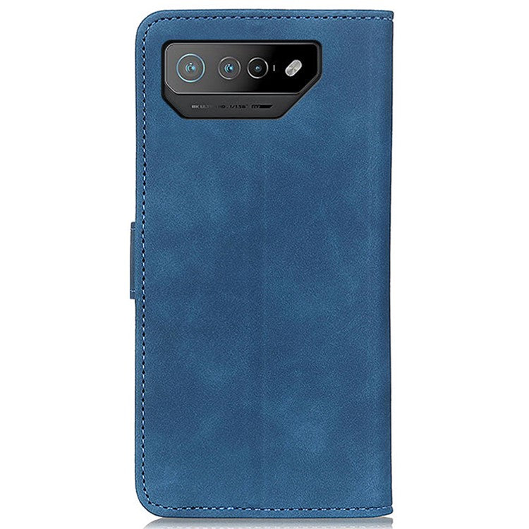KHAZNEH For Asus ROG Phone 7 5G Retro Leather Phone Cover Stand Wallet Cell Phone Case - Blue