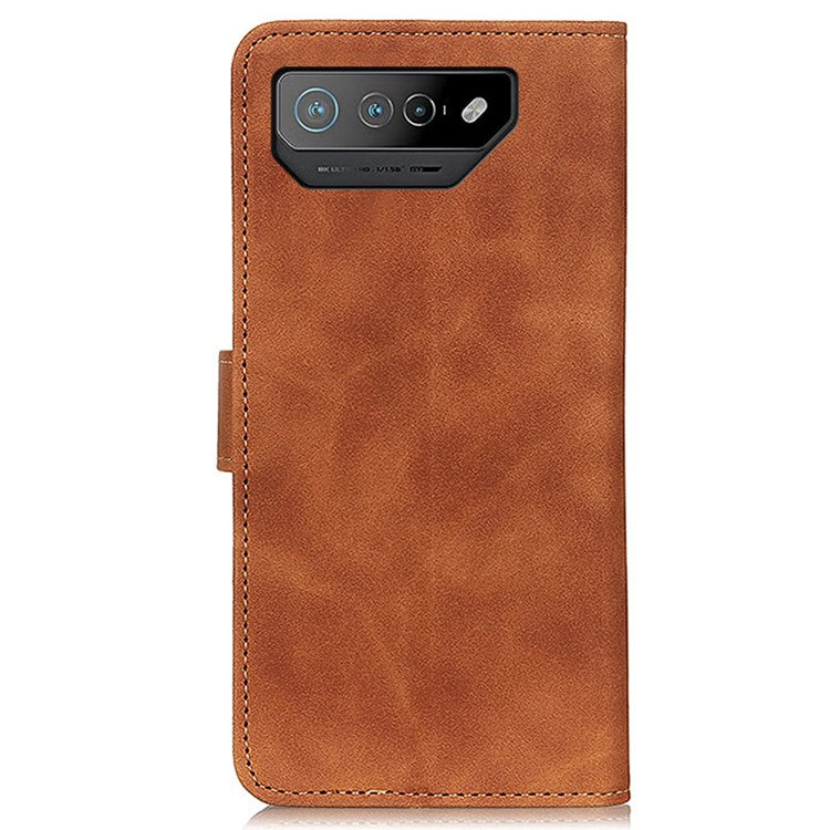 KHAZNEH For Asus ROG Phone 7 5G Retro Leather Phone Cover Stand Wallet Cell Phone Case - Brown