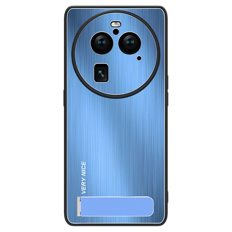 Phone Case for Oppo Find X6 Pro TPU Bumper Aluminium Alloy Brushed Back Kickstand Phone Cover - Blue