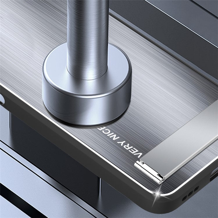 Phone Case for Oppo Find X6 Pro TPU Bumper Aluminium Alloy Brushed Back Kickstand Phone Cover - Silver