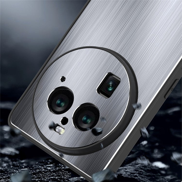Phone Case for Oppo Find X6 Pro TPU Bumper Aluminium Alloy Brushed Back Kickstand Phone Cover - Black