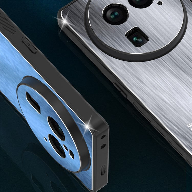 Shockproof Cover for Oppo Find X6 Pro TPU Frame Aluminium Alloy Brushed Phone Back Protector Case - Black