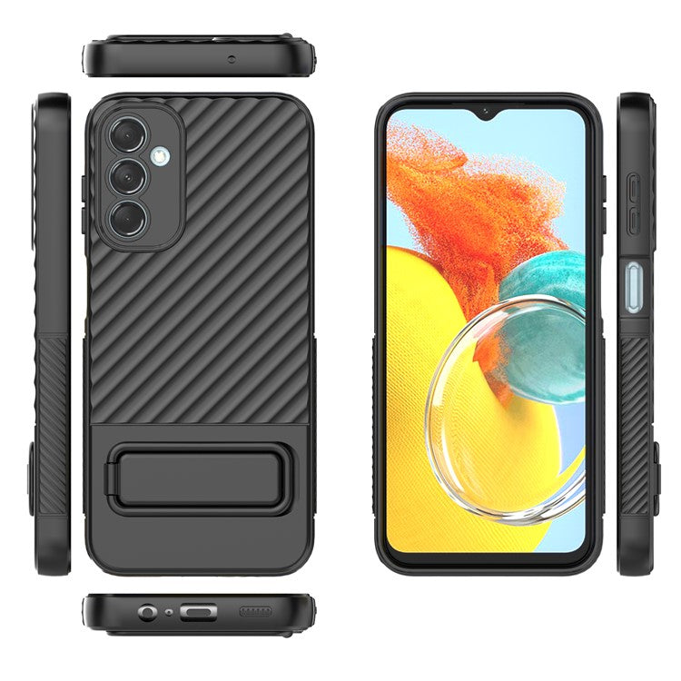 For Samsung Galaxy M14 5G Flexible TPU Phone Case Hidden Kickstand Phone Cover - Black