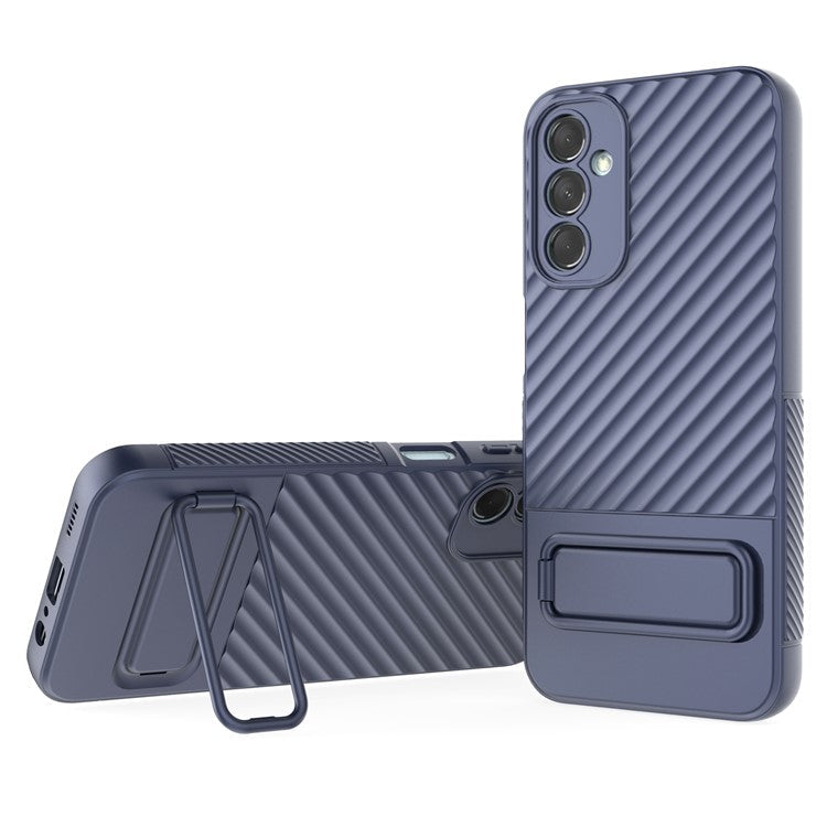 For Samsung Galaxy M14 5G Flexible TPU Phone Case Hidden Kickstand Phone Cover - Dark Blue