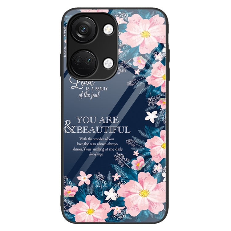 Phone Case for OnePlus Nord 3 5G / Ace 2V Tempered Glass Pattern Printing PC+TPU Shockproof Cover - Pink Flowers