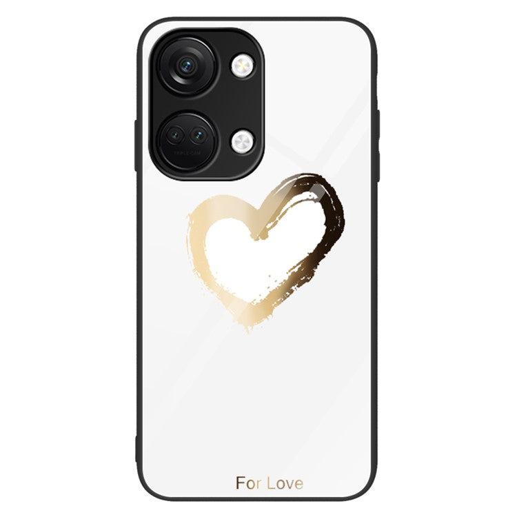 Phone Case for OnePlus Nord 3 5G / Ace 2V Tempered Glass Pattern Printing PC+TPU Shockproof Cover - For Love / White