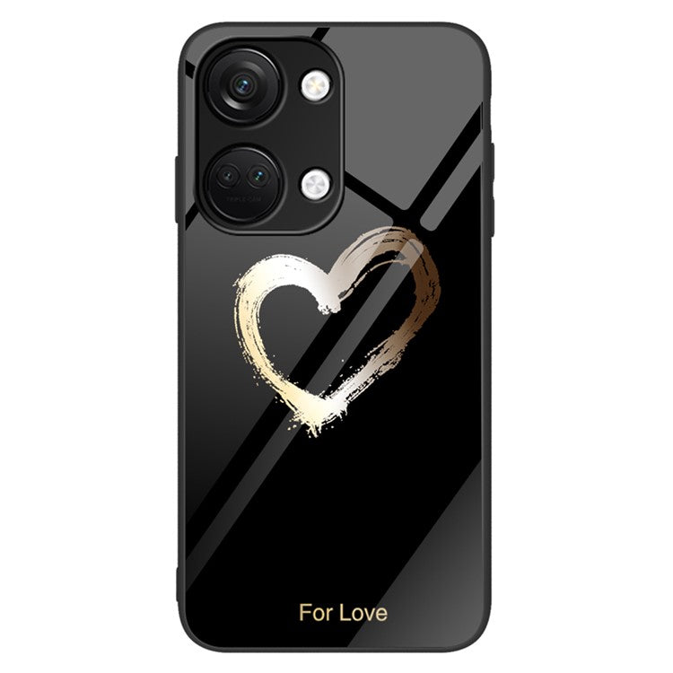 Phone Case for OnePlus Nord 3 5G / Ace 2V Tempered Glass Pattern Printing PC+TPU Shockproof Cover - For Love / Black
