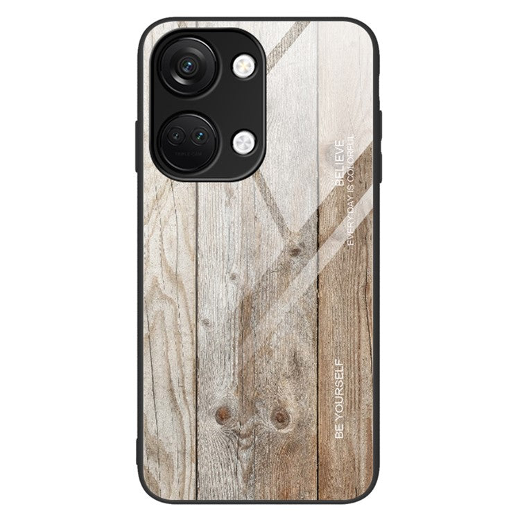 For OnePlus Nord 3 5G / Ace 2V Wooden Pattern Back Case Anti-Scratch TPU + Tempered Glass Phone Cover - Grey