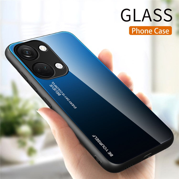 For OnePlus Nord 3 5G / Ace 2V Gradient Tempered Glass Back Shell PC + TPU Shock Protective Phone Case - Blue+Black