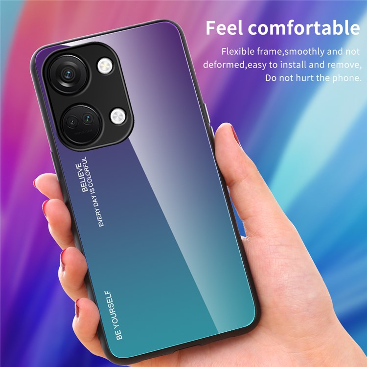 For OnePlus Nord 3 5G / Ace 2V Gradient Tempered Glass Back Shell PC + TPU Shock Protective Phone Case - Blue+Black