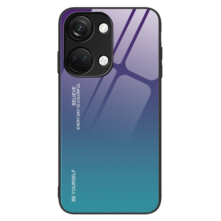 For OnePlus Nord 3 5G / Ace 2V Gradient Tempered Glass Back Shell PC + TPU Shock Protective Phone Case - Purple+Blue