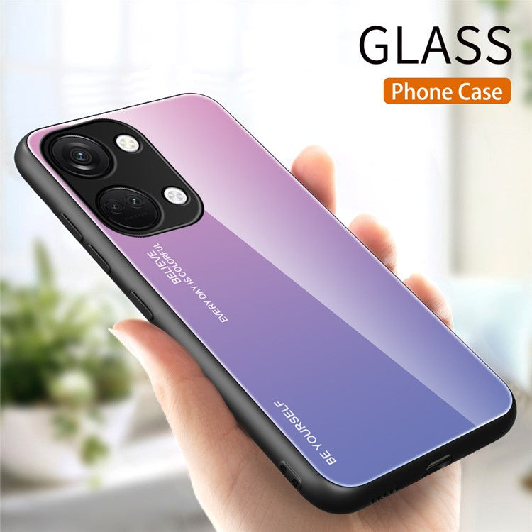 For OnePlus Nord 3 5G / Ace 2V Gradient Tempered Glass Back Shell PC + TPU Shock Protective Phone Case - Pink+Purple