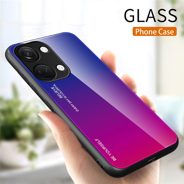 For OnePlus Nord 3 5G / Ace 2V Gradient Tempered Glass Back Shell PC + TPU Shock Protective Phone Case - Blue+Rose