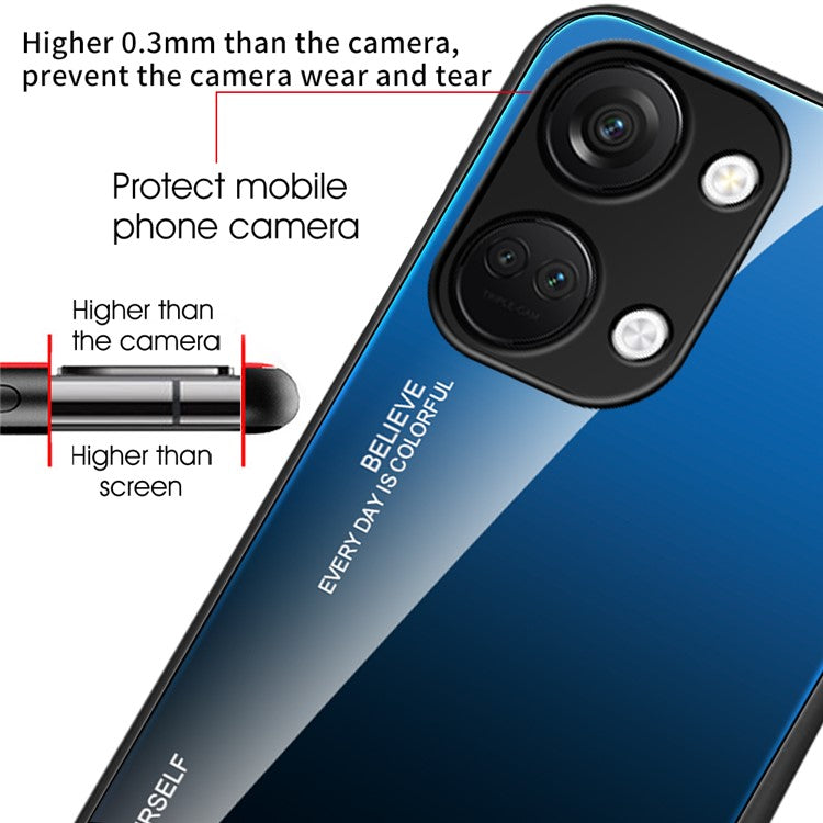 For OnePlus Nord 3 5G / Ace 2V Gradient Tempered Glass Back Shell PC + TPU Shock Protective Phone Case - Blue+Rose