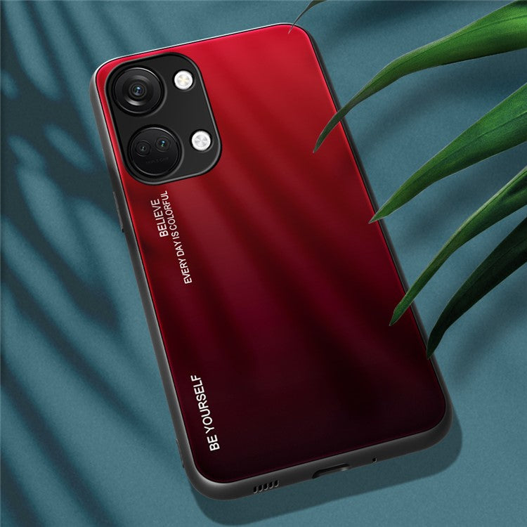 For OnePlus Nord 3 5G / Ace 2V Gradient Tempered Glass Back Shell PC + TPU Shock Protective Phone Case - Red+Black
