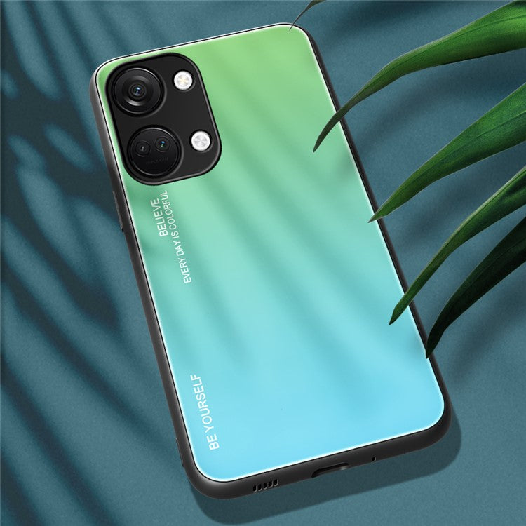 For OnePlus Nord 3 5G / Ace 2V Gradient Tempered Glass Back Shell PC + TPU Shock Protective Phone Case - Cyan+Blue
