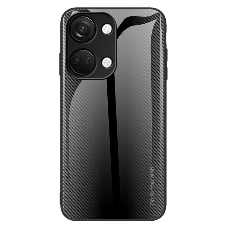 For OnePlus Nord 3 5G / Ace 2V Carbon Fiber Texture Anti-Scratch Cover Tempered Glass Back Soft Frame Phone Case - Black