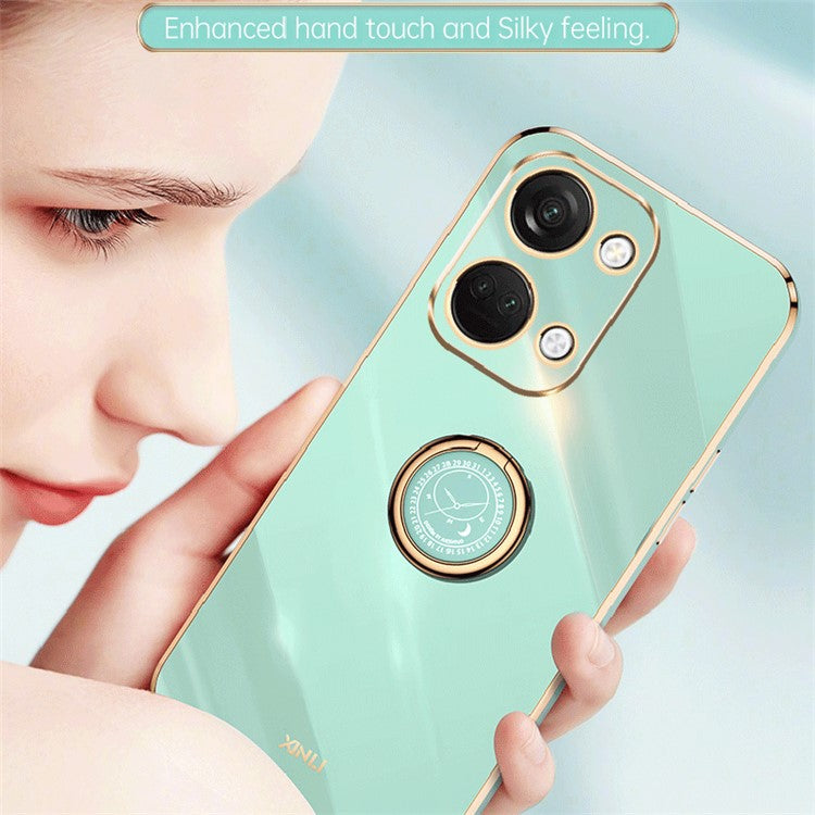 XINLI For OnePlus Nord 3 5G / Ace 2V Ring Holder Kickstand TPU Case Electroplating Phone Cover - Cyan