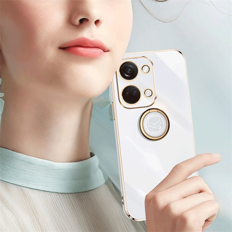 XINLI For OnePlus Nord 3 5G / Ace 2V Ring Holder Kickstand TPU Case Electroplating Phone Cover - Pink