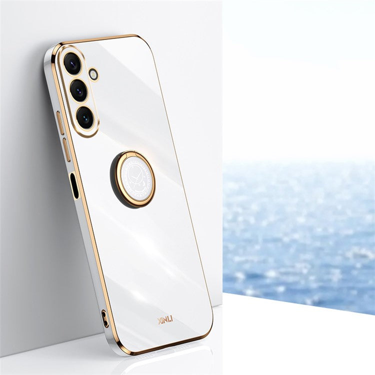 XINLI Ring Kickstand Phone Case for Samsung Galaxy M54 5G / F54 5G Electroplated Precise Lens Cut-out TPU Cover - White