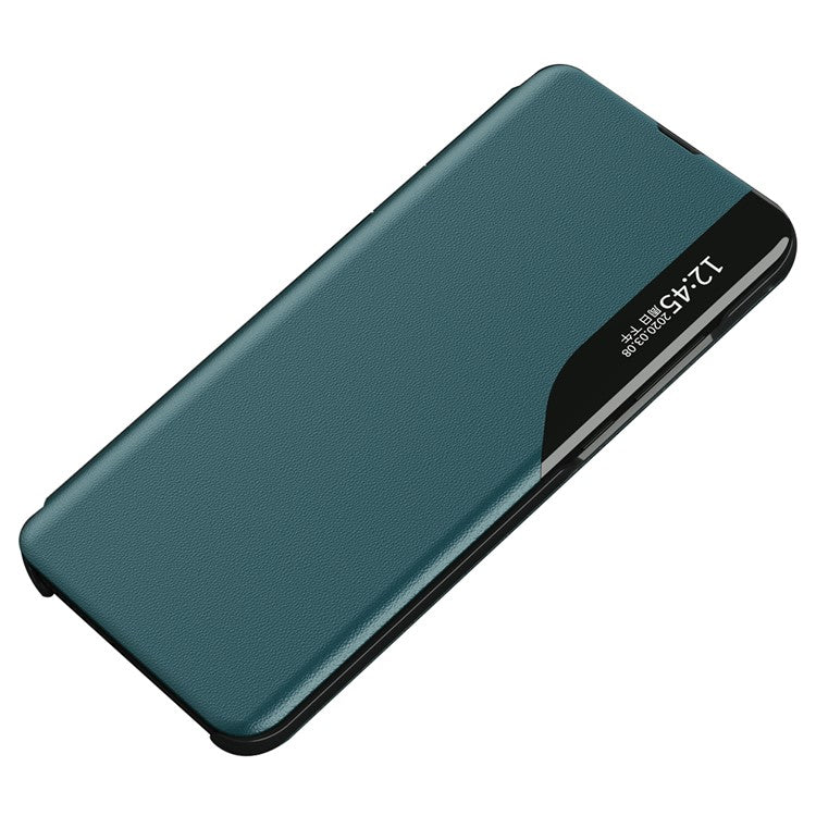 For Samsung Galaxy M14 5G View Window Phone Case PU Leather Phone Stand Cover - Green