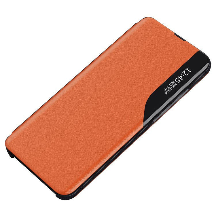 For Samsung Galaxy M14 5G View Window Phone Case PU Leather Phone Stand Cover - Orange