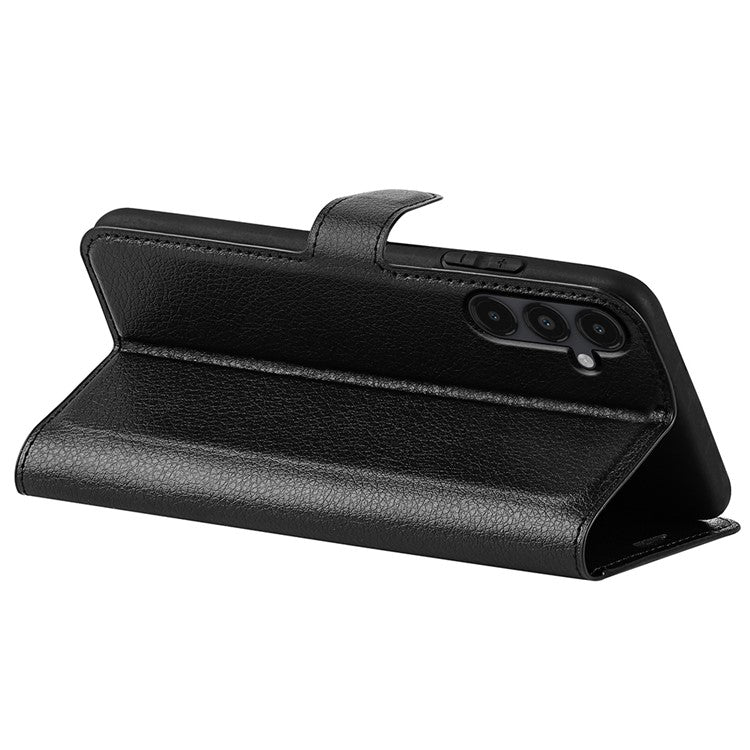 PU Leather Phone Shell for Samsung Galaxy M14 5G Litchi Texture Wallet Cover Stand Phone Case - Black
